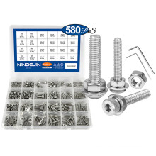 NINDEJIN M2 M3 M4 M5 Bolts Nuts Washers Assortment Kit Stainless Steel Allen Bolts Nuts Washers